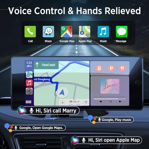 ASLONG 10.36" Wireless CarPlay Screen for Car & 4K 4CH Dash Cam with Android Auto, Portable HD Touchscreen Car Stereo with 1080P Backup Camera, GPS Navigation Mirror Link for Semi Trailer Truck - Image 4
