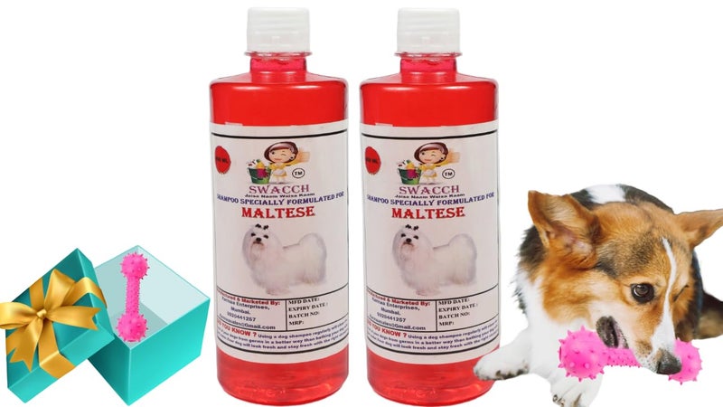 swacch Maltese Dog Shampoo + Dumbbell Toy I Durable Rubber Dog Toy for Chewing I Playing,Teeth Cleaning & Training Toy I Combo Pack I 500ml Pack of 2 Jasmine - Image 1