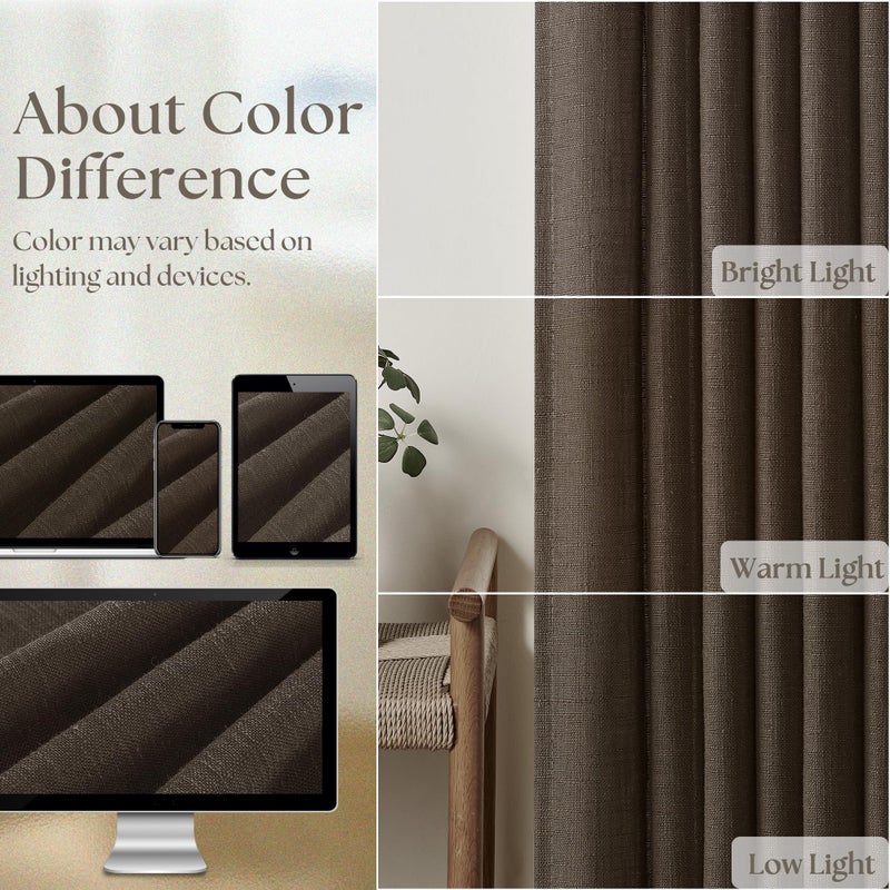 TWODRAPES Dark Chocolate Pinch Pleated Linen Curtains 2 Panels for Living Room Bedroom Memory Training Shaped Semi Sheer Pleat Drapes with Hooks Rings Light Filtering Window Curtain 40x102 - Image 4