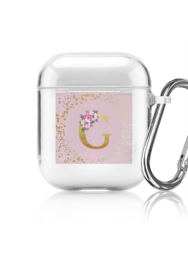 Stylizedd Classic Clear printed Case for Apple Airpods 2 / 1 Soft TPU Gel Thin Transparent Flexible Cover - Custom Monogram Initial Letter Floral Pattern Alphabet - G (Pink ) - Image 1