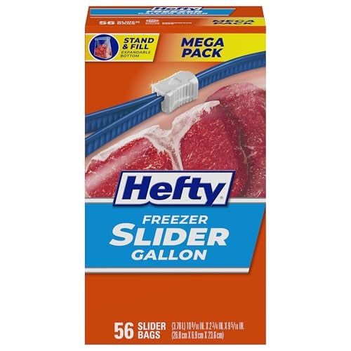 Hefty Slider Freezer Kitchen Storage Bags Gallon Size 56 Count