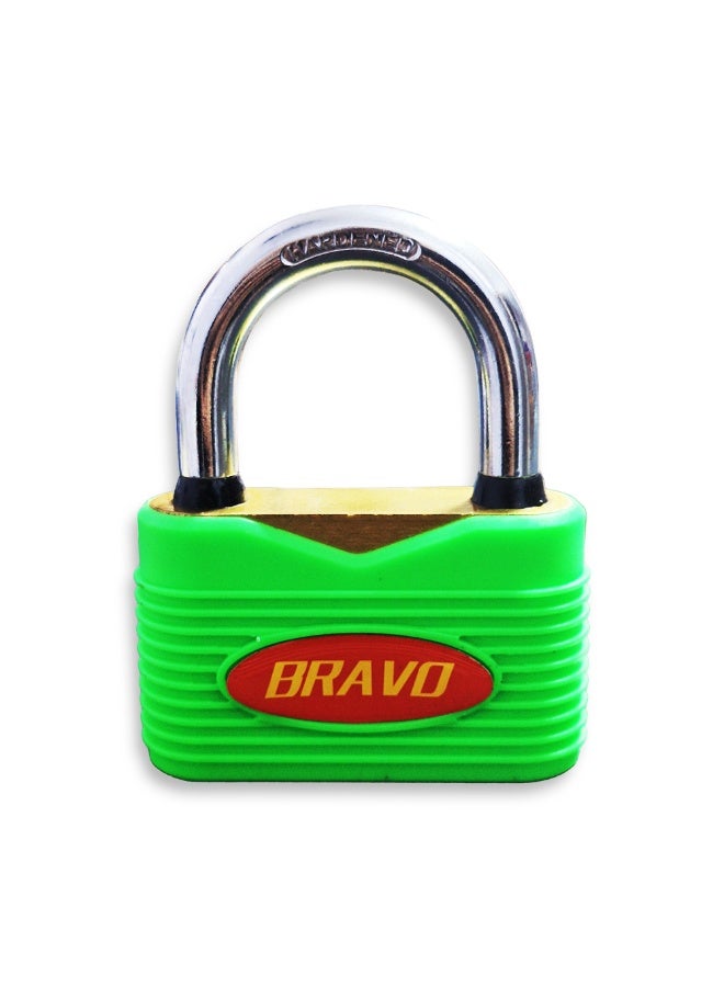 برافو قفل عالي الجودة شديد التحمل 70 مم، متين ومقاوم للطقس، قفل معدني بأربعة مفاتيح، قلب أمان معزز، تصميم مضاد للصدأ، وغطاء سيليكون واقٍ لمزيد من الأمان؛ مثالي للأبواب والبوابات والتخزين والاستخدام الخارجي - Image 1