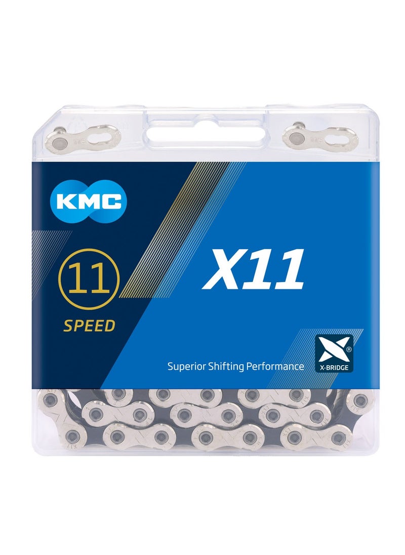 KMC KMC chain X11  118 links , 1/2"x11/128" | Compatibility: SHIMANO, Campagnolo and SRAM 11 speed drivetrain systems | 1x11, 2x11, 3x11 , for Mountain bikes , Road bikes , Down hill  - Image 1
