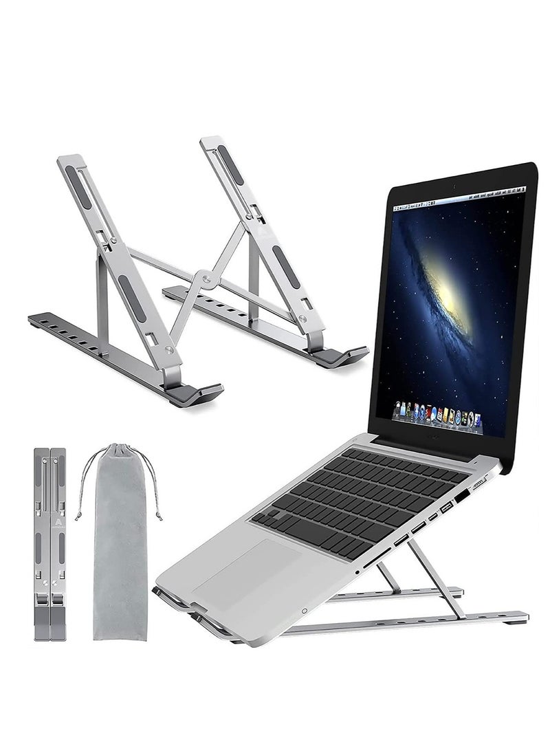 ELTRAZONE Laptop Stand for Desk , Portable Laptop Holder Riser for desk, Adjustable Aluminium Foldable Laptop Stand Compatible with 10 to 15.6 Inches Notebook Computer, Silver - Image 1
