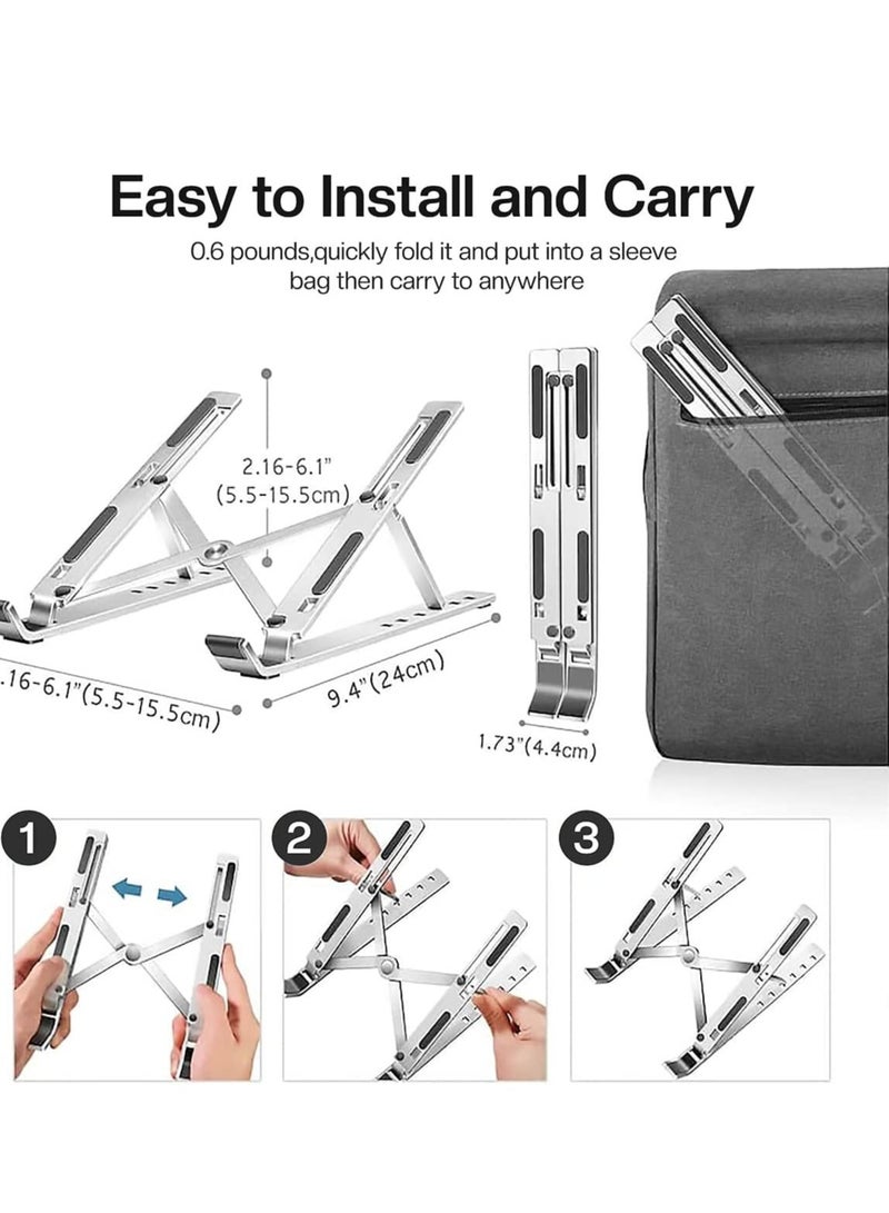 ELTRAZONE Laptop Stand for Desk , Portable Laptop Holder Riser for desk, Adjustable Aluminium Foldable Laptop Stand Compatible with 10 to 15.6 Inches Notebook Computer, Silver - Image 2