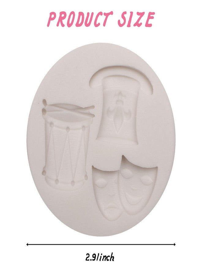 Caregene Mardi Gras Fondant Molds Masquerade Mask Indian Drum Silicone Molds Alice Wonderland Hat Chocolate Molds for Cupcake Cookie Decorating Baking Molds for Mardi Gras Party DIY Craft Candy - Image 2