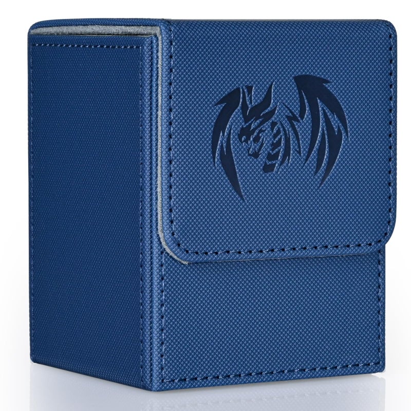 UAONO Card Deck Box for Yugioh MTG, 100+ Deck Case with 2 Dividers Fits TCG CCG PTCG, PU Leather Strong Magnet Card Storage Box Compatible with Magic Commander Trading Cards (Navy, Sky Dragon) - Image 1