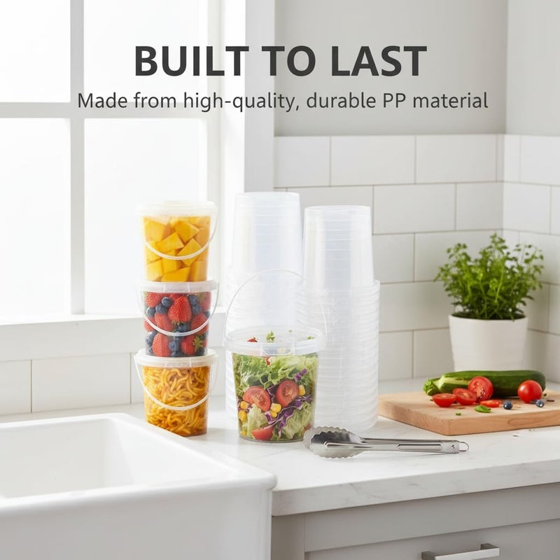 KASTWAVE Snack Containers with Handheld, Food Storage Containers with Lids, Deli Containers with Lids, Leak-Proof, BPA Free Airtight Takeout Plastic Meal Prep for Soup Snacks Food, 750ml 20 Sets - Image 1
