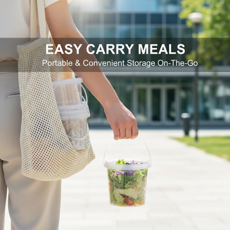 KASTWAVE Snack Containers with Handheld, Food Storage Containers with Lids, Deli Containers with Lids, Leak-Proof, BPA Free Airtight Takeout Plastic Meal Prep for Soup Snacks Food, 750ml 20 Sets - Image 2