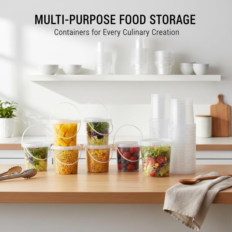 KASTWAVE Snack Containers with Handheld, Food Storage Containers with Lids, Deli Containers with Lids, Leak-Proof, BPA Free Airtight Takeout Plastic Meal Prep for Soup Snacks Food, 750ml 20 Sets - Image 4