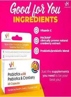 vH Essentials vH essentials Probiotics with Prebiotics and Cranberry Feminine Health Supplement - 60 Capsules  - Image 4