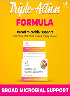 vH Essentials vH essentials Probiotics with Prebiotics and Cranberry Feminine Health Supplement - 60 Capsules  - Image 3