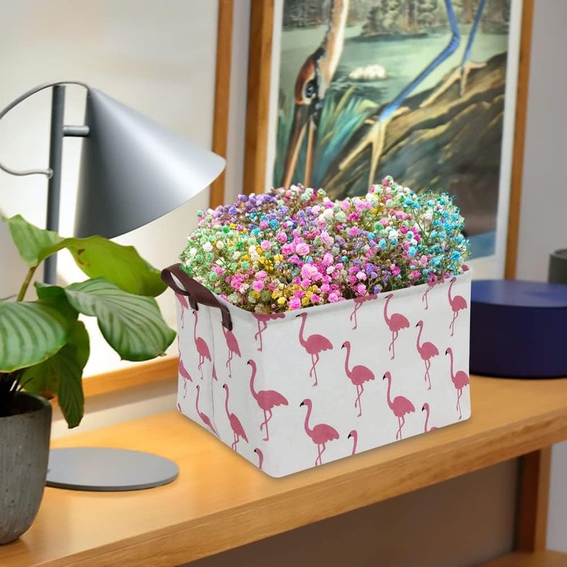 CLOCOR Rectangular Flamingo Storage Basket,Collapsible Cute Pattern Storage Bin,Waterproof Coating Storage Box with Handles,Gift Baskets, Shelf Basket (Flamingo) - Image 2