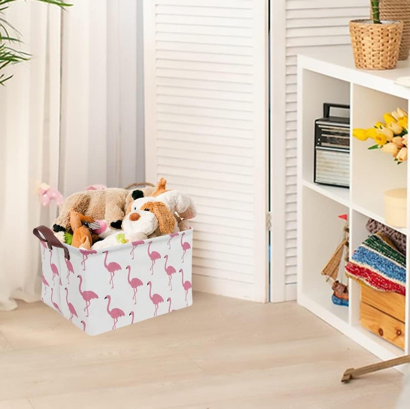 CLOCOR Rectangular Flamingo Storage Basket,Collapsible Cute Pattern Storage Bin,Waterproof Coating Storage Box with Handles,Gift Baskets, Shelf Basket (Flamingo) - Image 5
