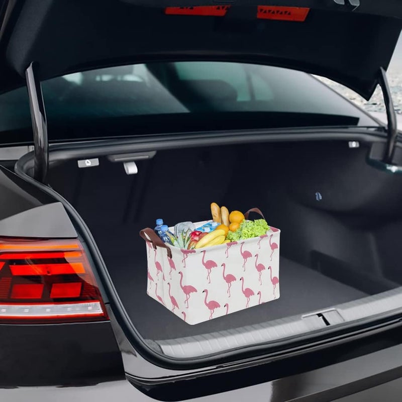 CLOCOR Rectangular Flamingo Storage Basket,Collapsible Cute Pattern Storage Bin,Waterproof Coating Storage Box with Handles,Gift Baskets, Shelf Basket (Flamingo) - Image 4