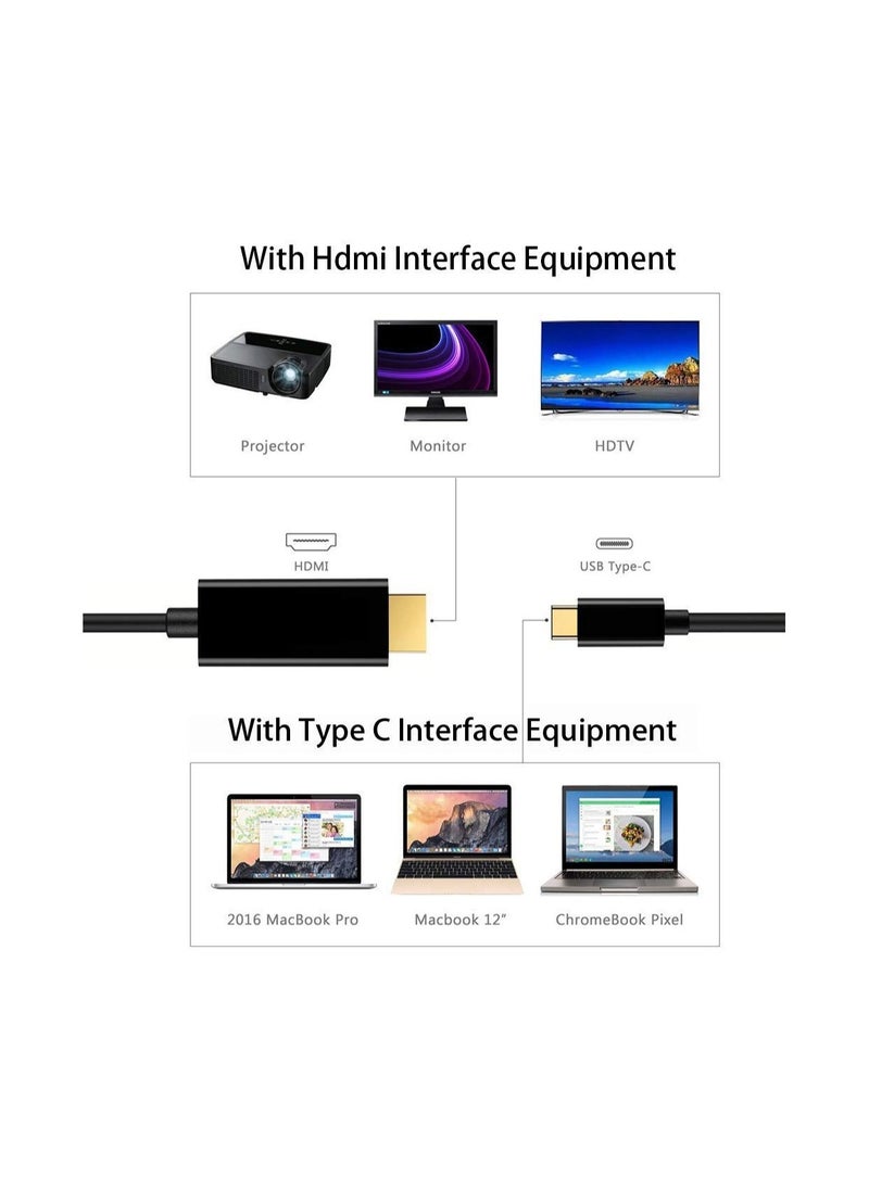 Generic - USB-C to HDMI Cable 4K@60Hz, Type C to HDMI 2.0, Thunderbolt 3, Compatible with MacBook Pro, MacBook Air, iPad Pro, Surface Book 2, Galaxy S20, and other USB-C enabled devices, 2m long. - Image 1