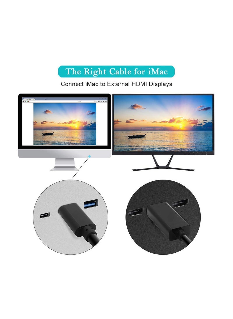 Generic - USB-C to HDMI Cable 4K@60Hz, Type C to HDMI 2.0, Thunderbolt 3, Compatible with MacBook Pro, MacBook Air, iPad Pro, Surface Book 2, Galaxy S20, and other USB-C enabled devices, 2m long. - Image 1
