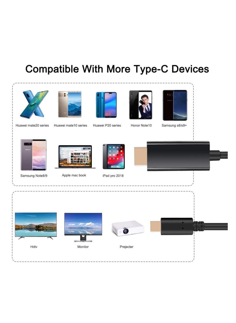 Generic - USB-C to HDMI Cable 4K@60Hz, Type C to HDMI 2.0, Thunderbolt 3, Compatible with MacBook Pro, MacBook Air, iPad Pro, Surface Book 2, Galaxy S20, and other USB-C enabled devices, 2m long. - Image 1