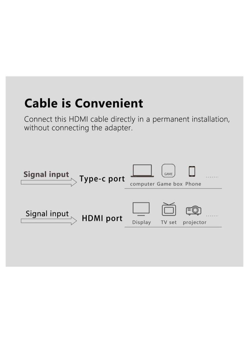 Generic - USB-C to HDMI Cable 4K@60Hz, Type C to HDMI 2.0, Thunderbolt 3, Compatible with MacBook Pro, MacBook Air, iPad Pro, Surface Book 2, Galaxy S20, and other USB-C enabled devices, 2m long. - Image 1