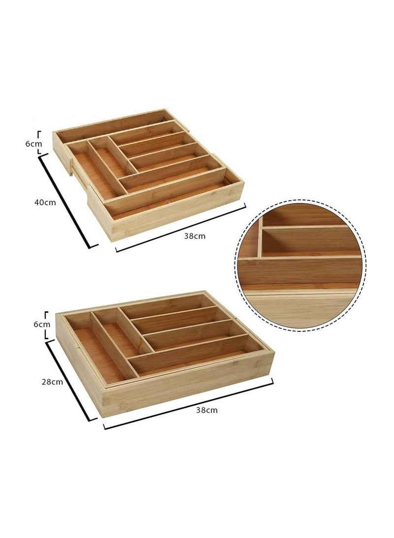 AIWANTO Expandable Bamboo Cutlery Tray Drawer Organizer Utensil Knife Silverware and Flatware Holder Closet for Spoons Forks Knives (38x28) - Image 5