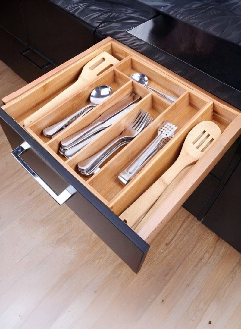 AIWANTO Expandable Bamboo Cutlery Tray Drawer Organizer Utensil Knife Silverware and Flatware Holder Closet for Spoons Forks Knives (38x28) - Image 3