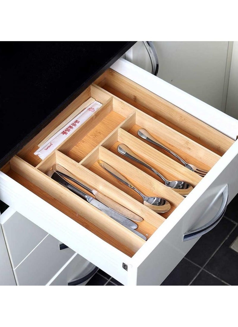 AIWANTO - Expandable Bamboo Cutlery Tray Drawer Organizer Utensil Knife Silverware and Flatware Holder Closet for Spoons Forks Knives (38x28) - Image 1