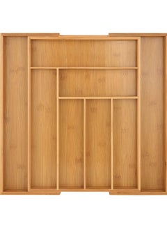 Expandable Bamboo Cutlery Tray Drawer Organizer Utensil Knife Silverware and Flatware Holder Closet for Spoons Forks Knives (38x28)