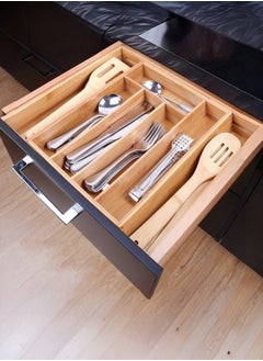 AIWANTO Expandable Bamboo Cutlery Tray Drawer Organizer Utensil Knife Silverware and Flatware Holder Closet for Spoons Forks Knives (38x28)  - Image 2