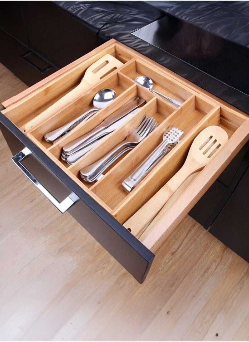 AIWANTO - Expandable Bamboo Cutlery Tray Drawer Organizer Utensil Knife Silverware and Flatware Holder Closet for Spoons Forks Knives (38x28) - Image 1