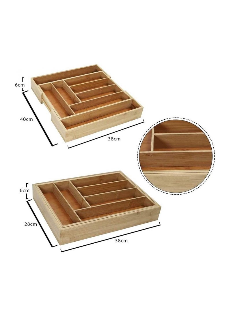 AIWANTO - Expandable Bamboo Cutlery Tray Drawer Organizer Utensil Knife Silverware and Flatware Holder Closet for Spoons Forks Knives (38x28) - Image 1