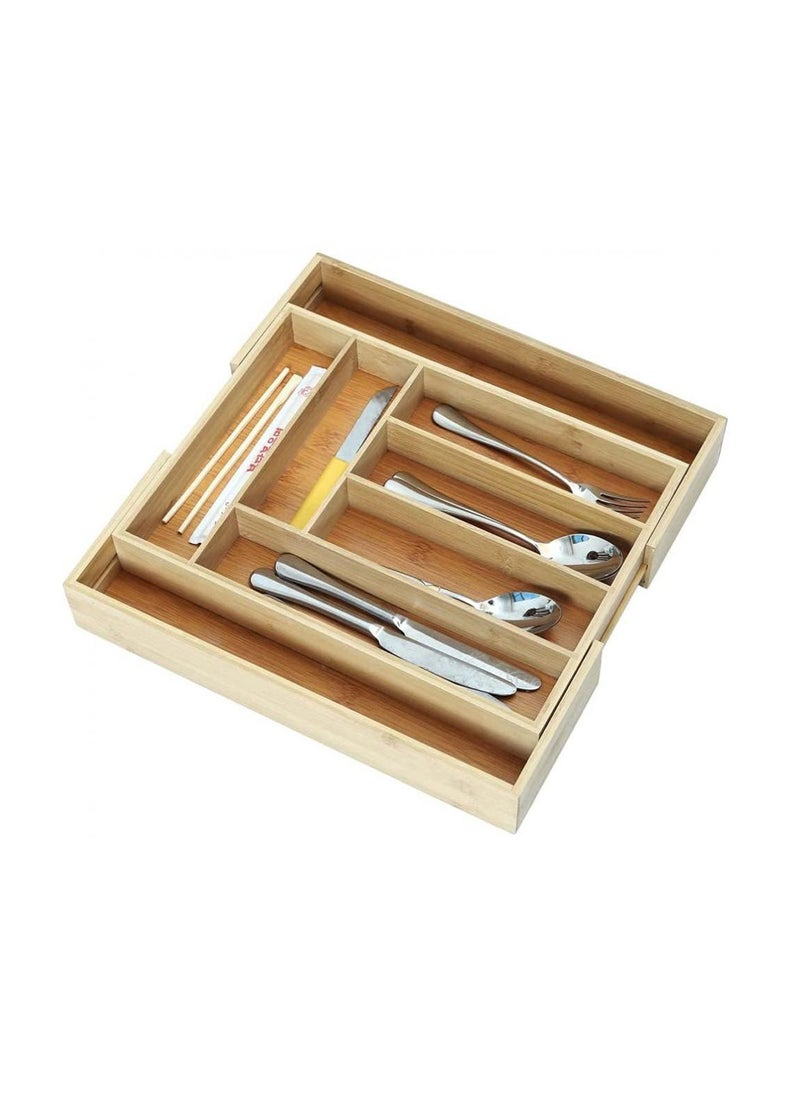 AIWANTO - Expandable Bamboo Cutlery Tray Drawer Organizer Utensil Knife Silverware and Flatware Holder Closet for Spoons Forks Knives (38x28) - Image 1