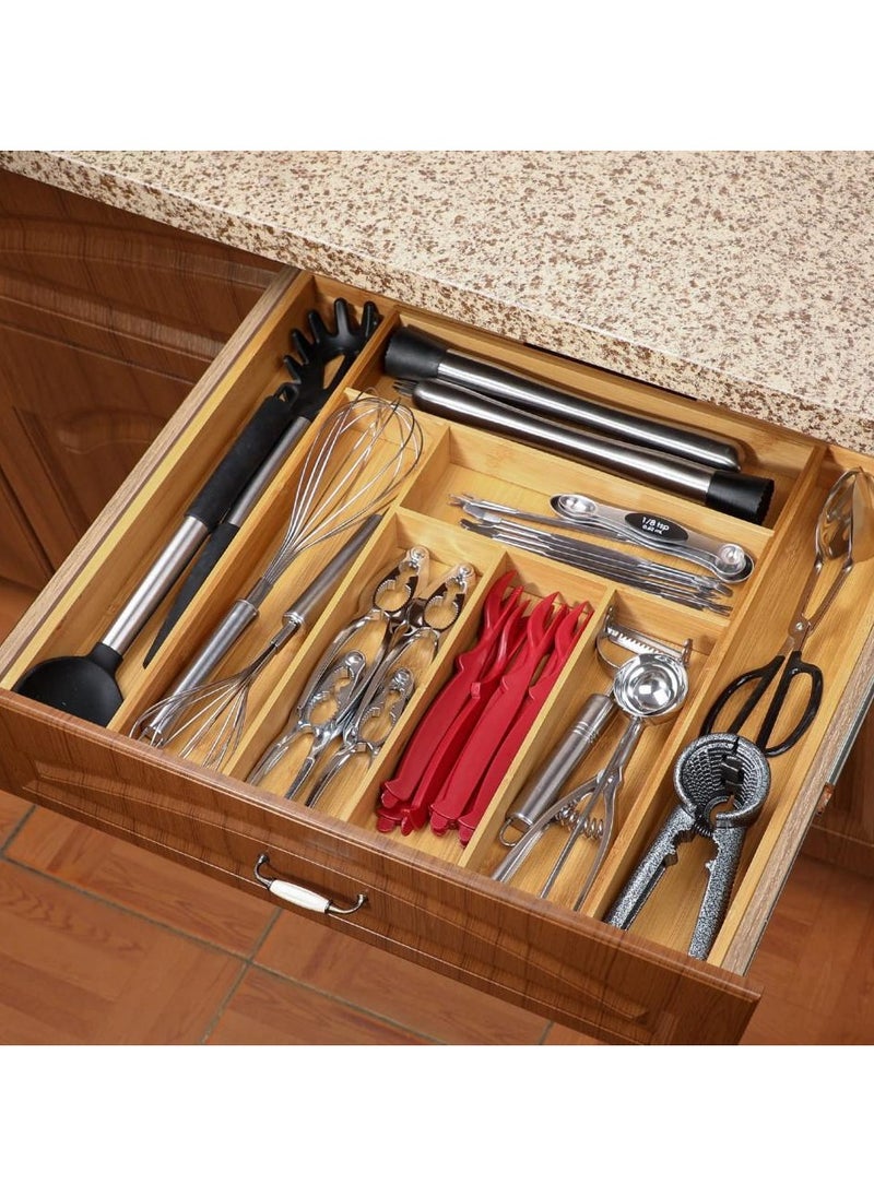 AIWANTO - Expandable Bamboo Cutlery Tray Drawer Organizer Utensil Knife Silverware and Flatware Holder Closet for Spoons Forks Knives (38x28) - Image 1