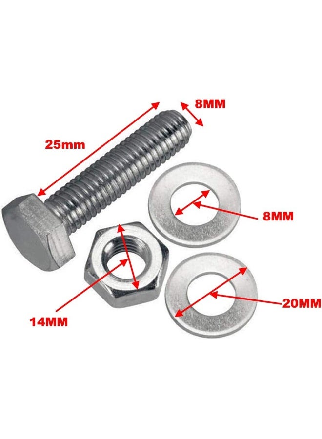 Royal Apex 12 pcs Hex Head Screw Bolts Nuts & Washers Fully Thread GI Plain Finish Bolt Set. (8, 25MM) - Image 2
