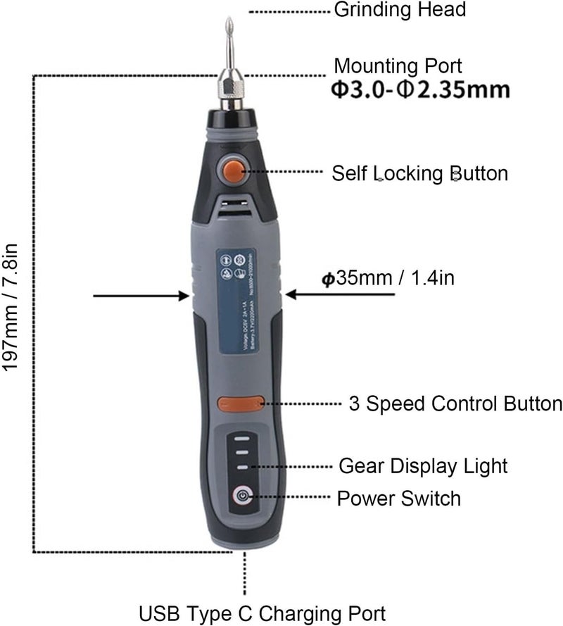 Handheld Grinder Rechargeable 3 Speeds Cordless Grinder Electric Polishing Engraving Pen with Battery - Image 5