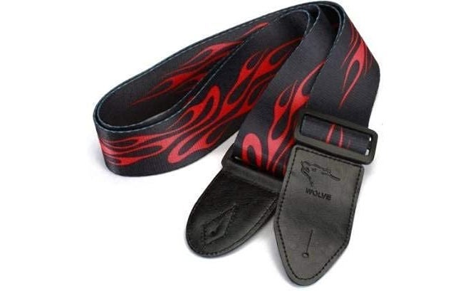 Belear Red Adjustable Cotton Guitar Strap with PU Leather Ends - Image 1