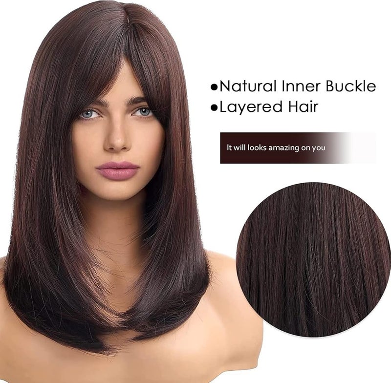 اي سي اي اف باروكة شعر بني طويل من ECIF للنساء، جذور داكنة متعددة الطبقات مع غرة - Image 2