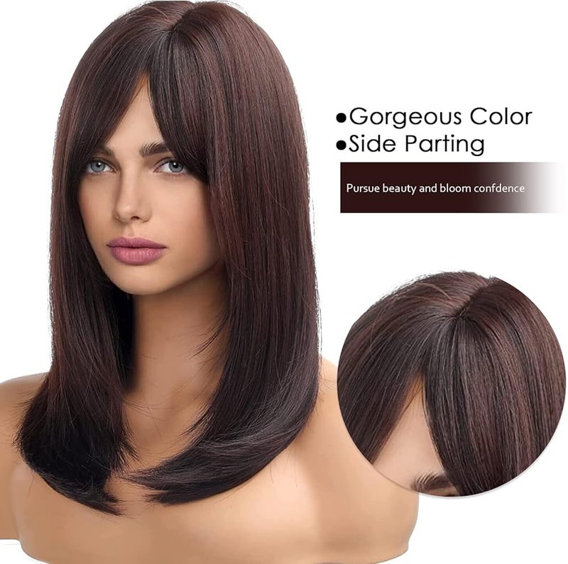 اي سي اي اف باروكة شعر بني طويل من ECIF للنساء، جذور داكنة متعددة الطبقات مع غرة - Image 3