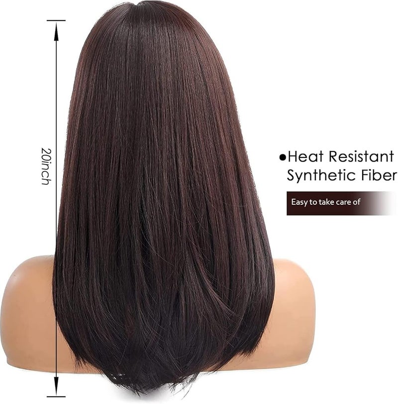 اي سي اي اف باروكة شعر بني طويل من ECIF للنساء، جذور داكنة متعددة الطبقات مع غرة - Image 4
