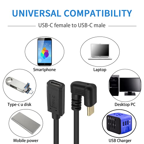 Poyiccot USB C Extension Cable Short, U Shape 180 Degree Type C Extender, 10Gbps 3A Fast Charging USB 3.1 Type C Male to Female Extension Cable for Smartphone, MacBook Pro, 1ft/30cm - Image 3