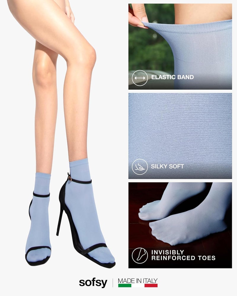sofsy Italian High-Fashioned Ankle Socks - 40 Den Semi Sheer Nylon Stockings for Women | Durable, Soft, Low-Cut Design - Image 4