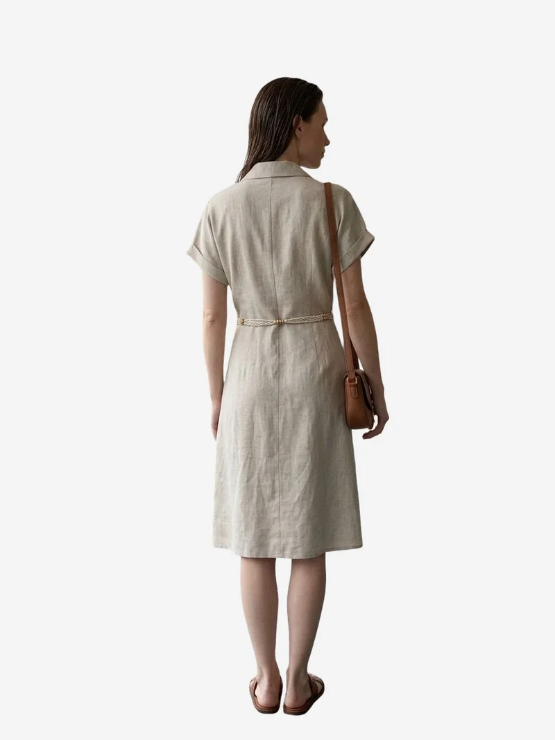 My Fashion Stone Natural MY FASHION Cotton Poplin Mini Shirt Dress for Women | Best Price UAE