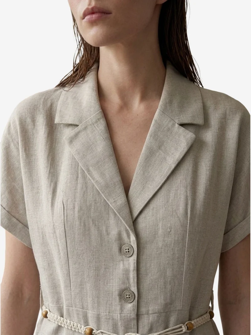 My Fashion Stone Natural MY FASHION Cotton Poplin Mini Shirt Dress for Women | Best Price UAE