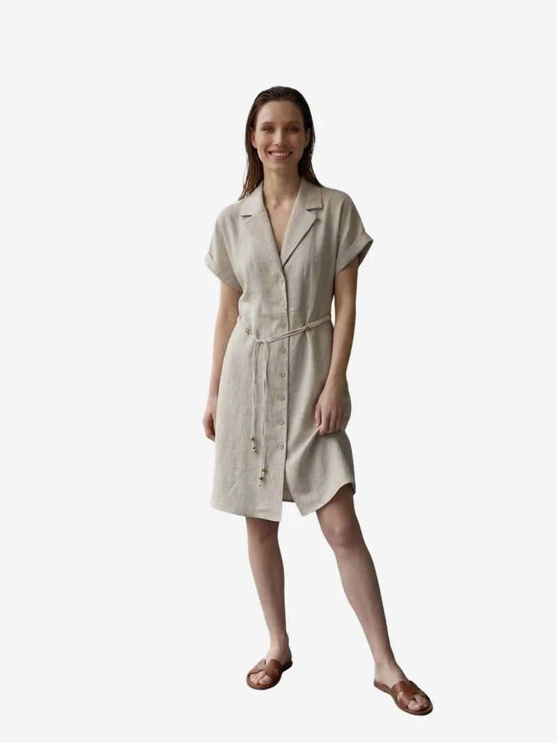 My Fashion Stone Natural MY FASHION Cotton Poplin Mini Shirt Dress for Women | Best Price UAE