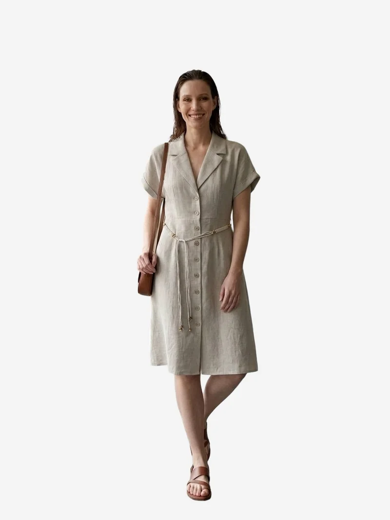 ماي فاشن MY FASHION Cotton Poplin Mini Shirt Dress