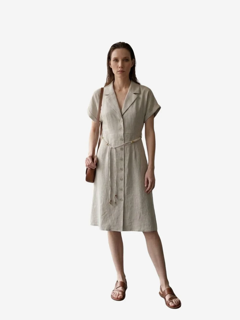 My Fashion Stone Natural MY FASHION Cotton Poplin Mini Shirt Dress for Women | Best Price UAE