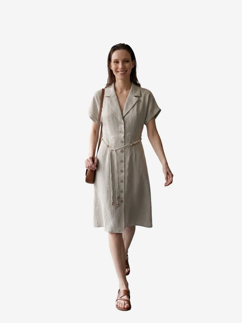 ماي فاشن MY FASHION Cotton Poplin Mini Shirt Dress
