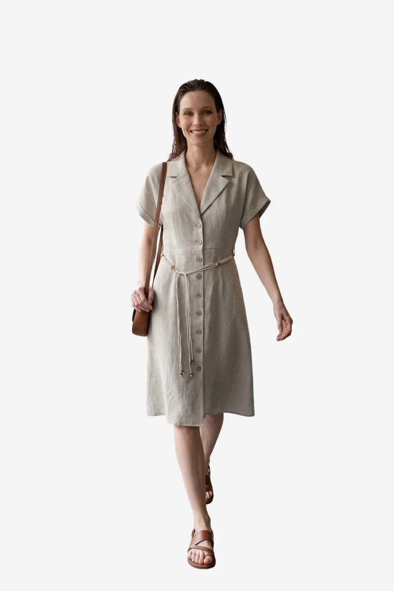 ماي فاشن MY FASHION Cotton Poplin Mini Shirt Dress