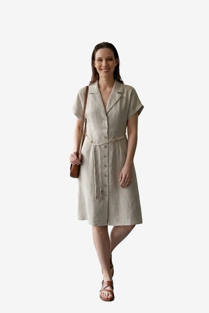 ماي فاشن MY FASHION Cotton Poplin Mini Shirt Dress