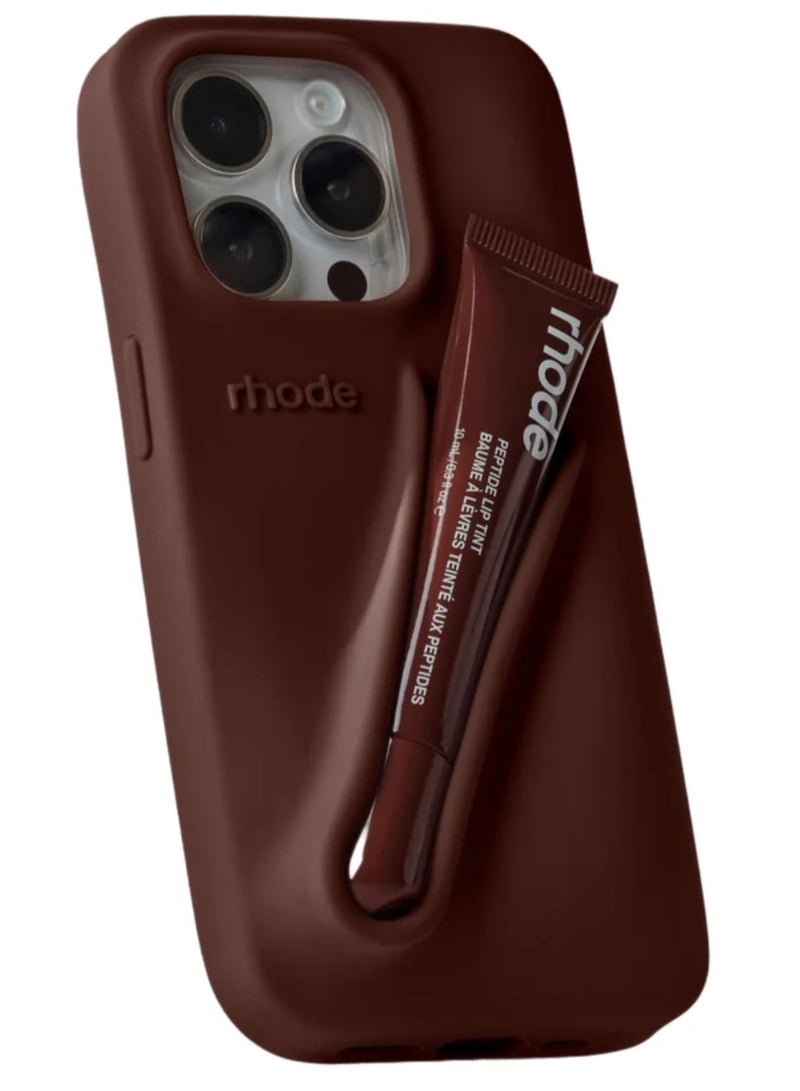 rhode Silicone Lip Holder for Cell Phone, Lip Gloss Adhesive Sleeve for Phone, Lip Holder Stick-on Phone Case, Back Stick On Holder for iPhone Phones, Espresso - Image 1