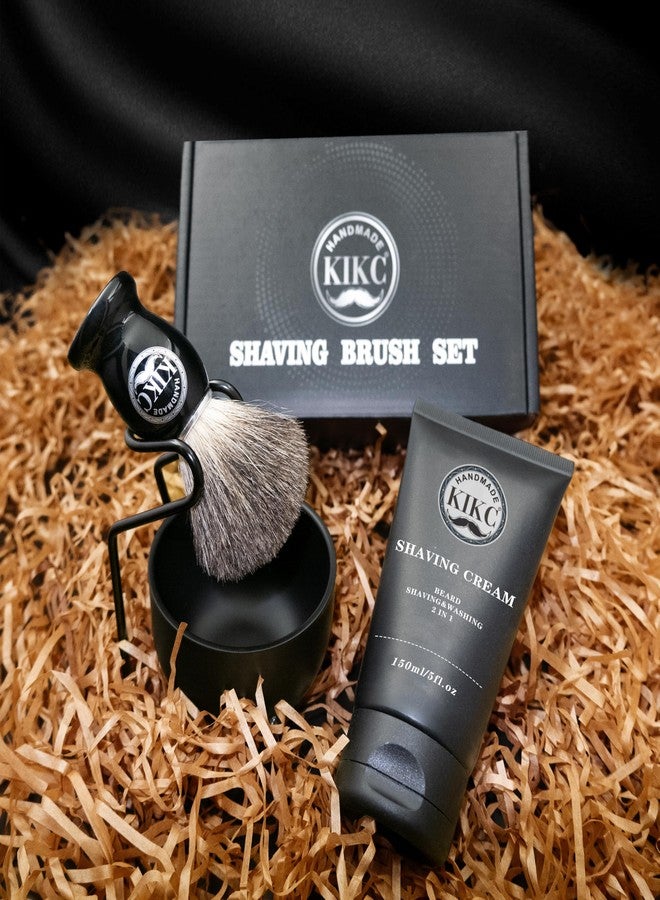 KIKC 5 in 1 Shaving Kit for Wet Shave, Set Includes Hand Crafted Pure Badger Shave Brush, Stainless Steel Lathering Soap Bowl, Shave Brush Stand, Shaving Cream, Best Gift for Bearded Man, Deluxe Black - Image 3